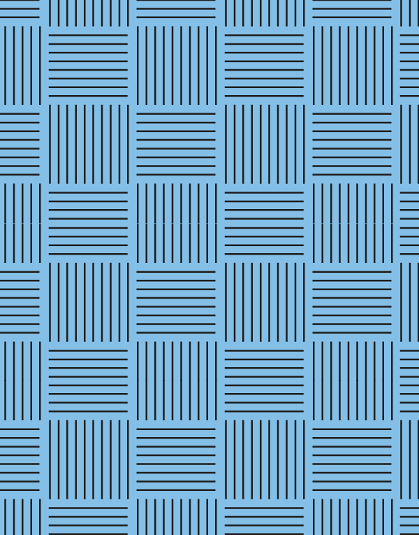 A geometric pattern consisting of vertical black lines arranged into square blocks against a blue background. Each block contains a group of closely spaced lines, and the blocks are organized in a grid formation. The lines within each block are uniform in thickness and spacing, creating a structured and rhythmic visual texture. This pattern is repetitive and modern, suitable for backgrounds or decorative elements in design projects.