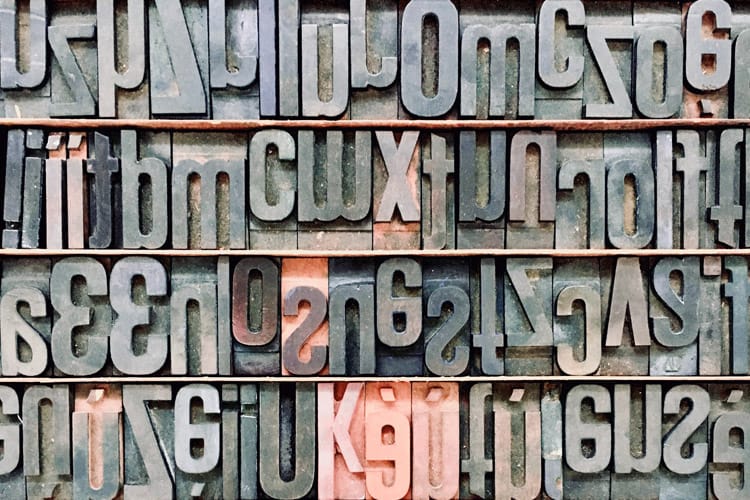 Letter press blocks in a letter press tray