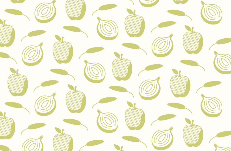 Brand pattern using the ingredients illustrations for the Apple, Sage and onion Rub in a repeating fashion.